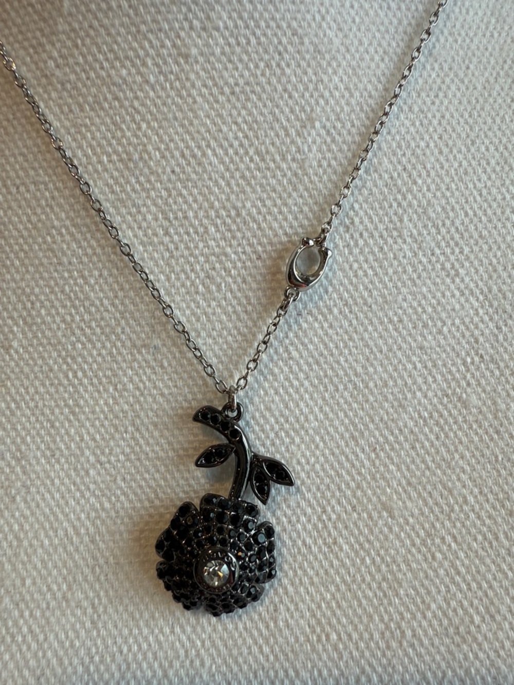 Coach | Art Deco Black Crystal Jet Flower Necklace | 16-18" | C7835